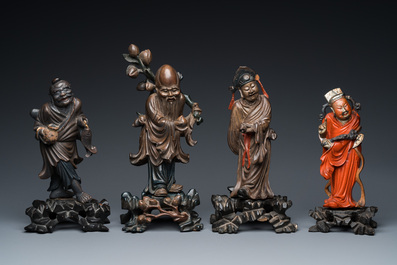 Four Chinese Fuzhou or Foochow lacquer figures, 19/20th C.