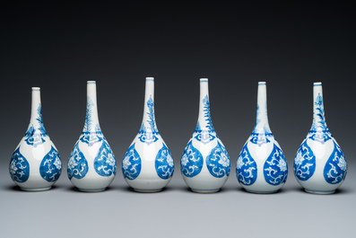 Six Chinese blue and white rosewater sprinklers, Kangxi