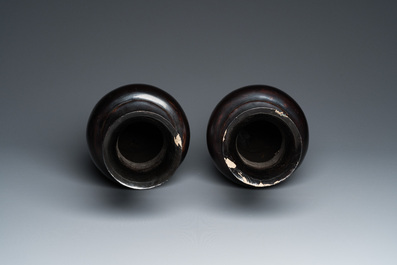 A pair of Chinese Fuzhou or Foochow lacquer 'dragon' vases, 19th C.