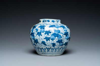 A Chinese blue and white 'squirrels and grapevines' jar, Jiajing/Wanli