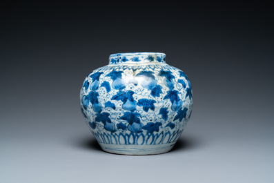 A Chinese blue and white 'squirrels and grapevines' jar, Jiajing/Wanli