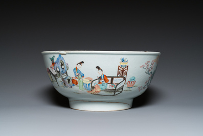 A large Chinese 'ladies and playing children' famille rose bowl, Yongzheng