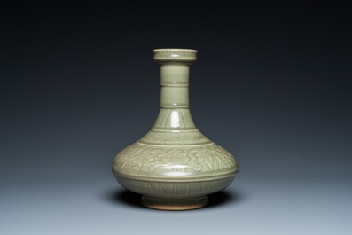 A Chinese celadon-glazed bottle vase with underglaze design, probably Qianlong