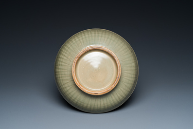 A Chinese celadon-glazed bottle vase with underglaze design, probably Qianlong
