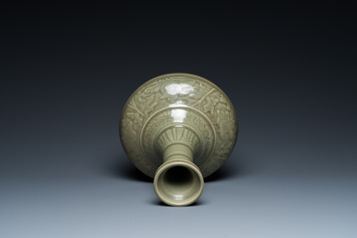 A Chinese celadon-glazed bottle vase with underglaze design, probably Qianlong