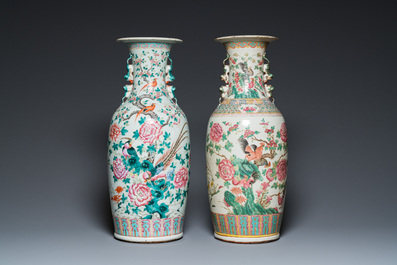 Two Chinese famille rose vases with birds among blossoming branches, 19th C.