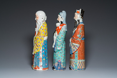 Three Chinese famille rose figures of star gods, Mao Ji Sheng Zao 茂記生造 mark, 19/20th C.