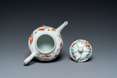 A Chinese famille rose 'rooster' teapot and cover, Yongzheng