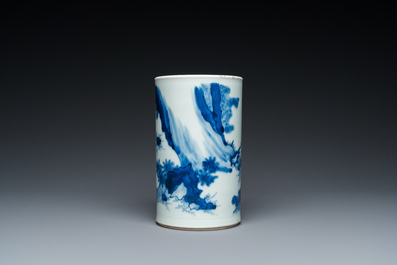 Pot &agrave; pinceaux en porcelaine de Chine en bleu et blanc, probablement 19&egrave;me
