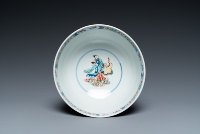 A Chinese famille verte 'immortals' bowl, Chenghua mark, 19/20th C.