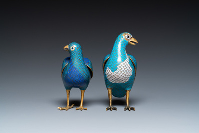 Two Chinese cloisonn&eacute; quail-form boxes and covers, Qing