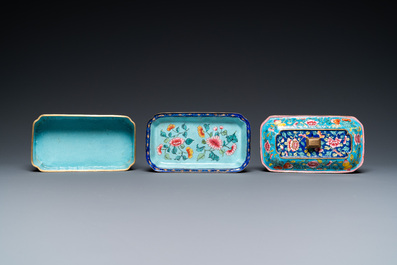 A Chinese Canton enamel covered box and interior tray for the Vietnamese market, 19th C.
