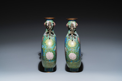 A pair of Chinese cloisonn&eacute; 'moonflask' vases, bianhu, Jiaqing