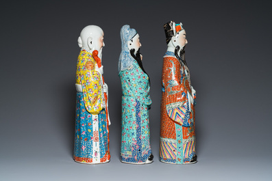 Three Chinese famille rose figures of star gods, Mao Ji Sheng Zao 茂記生造 mark, 19/20th C.