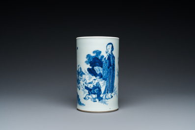 Pot &agrave; pinceaux en porcelaine de Chine en bleu et blanc, probablement 19&egrave;me