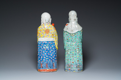 Deux figures de Dieux d'Etoiles en porcelaine de Chine famille rose, marque de Mao Ji Sheng Zao 茂記生造, 19/20&egrave;me