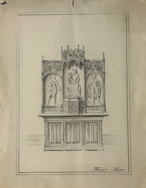 Grand retable en tryptique en bois polychrom&eacute; et dor&eacute; figurant Saint-Jean-Baptiste, la Vierge et Saint-Roch, Espagne, 1&egrave;re moiti&eacute; du 16&egrave;me