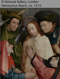 Suiveur de J&eacute;r&ocirc;me Bosch (ca. 1450&ndash;1516): Le Christ moqu&eacute; (Le Couronnement d'&eacute;pines), huile sur panneau