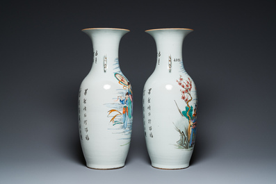 A pair of Chinese famille rose mythological subject vases, signed Han Zhengtai 韓正泰, 19/20th C.