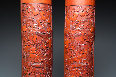 A pair of Chinese bamboo 'dragon' carvings, 19th C.