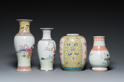 Four Chinese famille rose vases, 20th C.