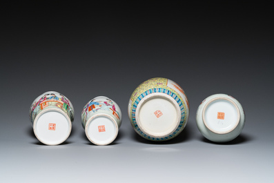 Four Chinese famille rose vases, 20th C.