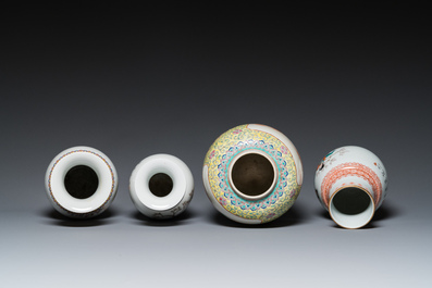 Four Chinese famille rose vases, 20th C.
