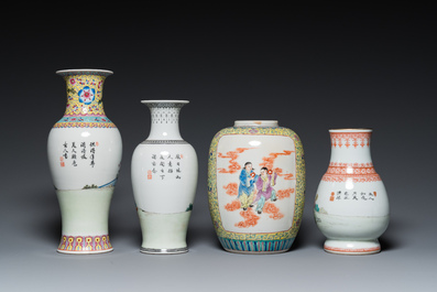 Quatre vases en porcelaine de Chine famille rose, 20&egrave;me