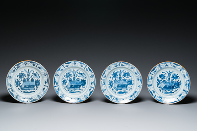 Eight Chinese blue and white plates, Kangxi
