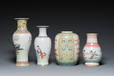Four Chinese famille rose vases, 20th C.