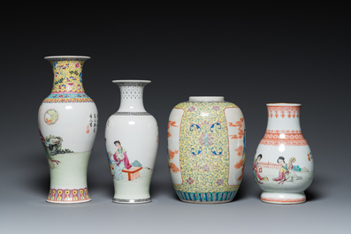 Quatre vases en porcelaine de Chine famille rose, 20&egrave;me