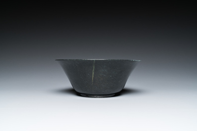 A Chinese dark moss green jade bowl, Qing