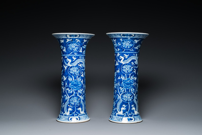 A pair of Chinese blue and white vases with dragons, 19th C.