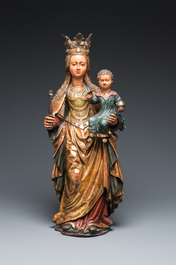 A large Flemish polychromed wood sculpture of the Virgin with Child, 16/17th C.