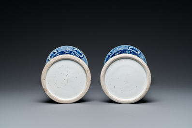 A pair of Chinese blue and white vases with dragons, 19th C.