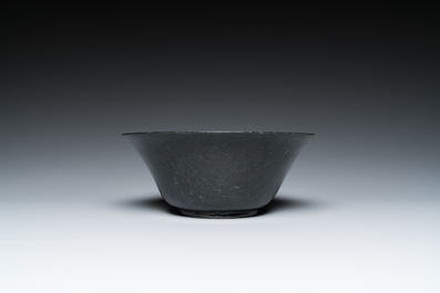 A Chinese dark moss green jade bowl, Qing