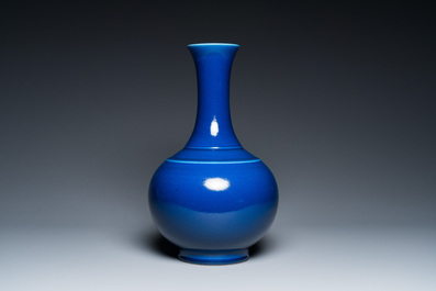 A Chinese monochrome blue-glazed bottle vase, Guangxu mark and possibly of the period