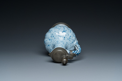 A German blue and white pewter-mounted twisted ewer, Frankfurt, 17th C.