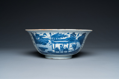 A Chinese blue and white 'Ode to the Red Cliff' bowl, Transitional period