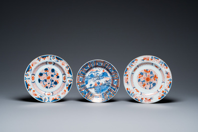 Eleven Chinese famille rose and Imari-style plates, Kangxi/Qianlong