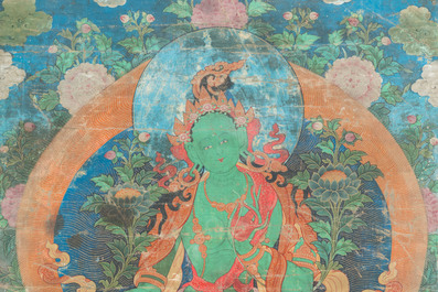 Thangka figurant Tara Verte, Tibet, 17&egrave;me