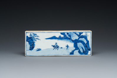 Een Chinese blauw-witte rechthoekige tegel, Kangxi
