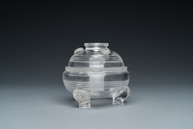 A Chinese transparent glass censer and cover, probably Qing