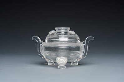 A Chinese transparent glass censer and cover, probably Qing