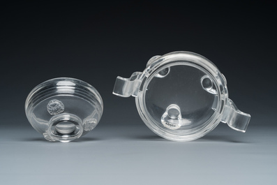 A Chinese transparent glass censer and cover, probably Qing