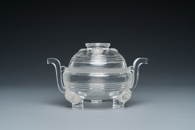 A Chinese transparent glass censer and cover, probably Qing