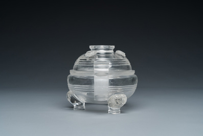 A Chinese transparent glass censer and cover, probably Qing