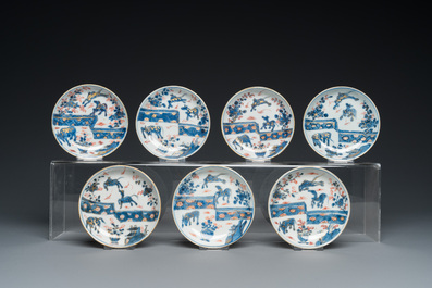 Seize soucoupes et sept tasses en porcelaine de Chine de style Imari et famille rose, Kangxi et post&eacute;rieur