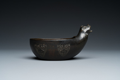 A Chinese inscribed archaistic bronze 'Yi' pouring vessel, Ming dynasty