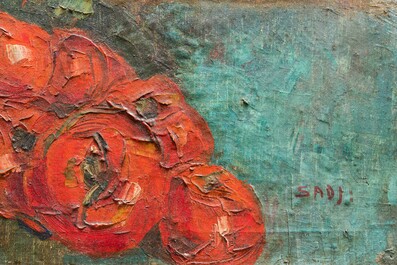 Sadji (Sha Qi, Sha Yinnian) (1914-2005): Nature morte d'un chou-fleur, de tomates et d'une aigui&egrave;re en gr&egrave;s, huile sur toile